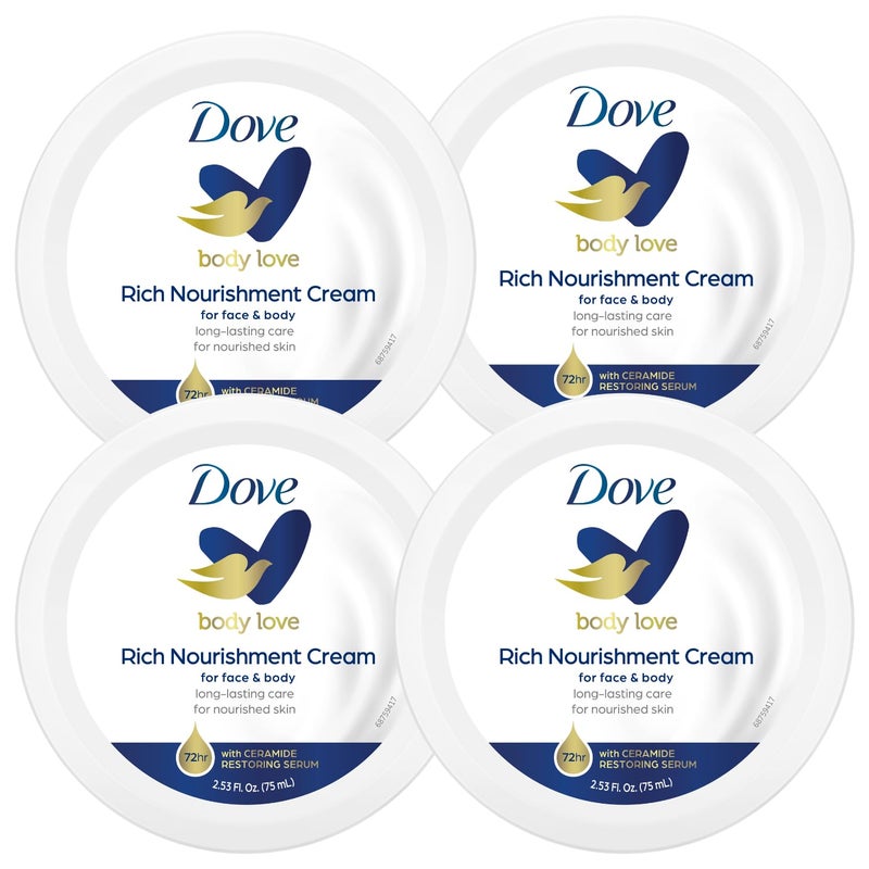 Dove Nourishing Body Care, Face, Hand, and Body Rich Nourishment Cream for Extra Dry Skin with 48-Hour Moisturization, 4-Pack, 2.53 Oz Each Jar - Image 1