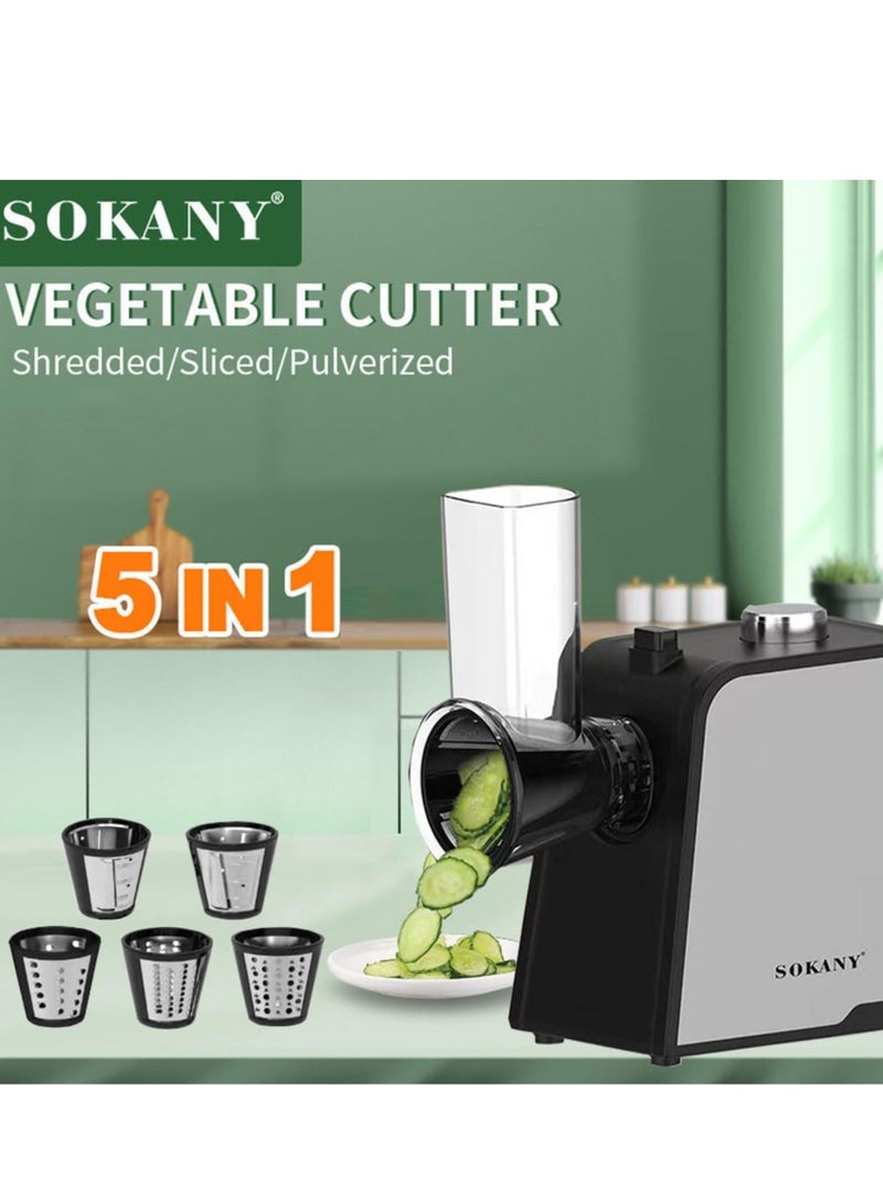 sokany 1000W 5in1 Professional Electric Slicer/Shredder, One-Touch Control Electric Cheese Grater with 5 Free Attachments, Cheese Grater Electric for Fruits and Vegetables, SK-06018(Black) - Image 3