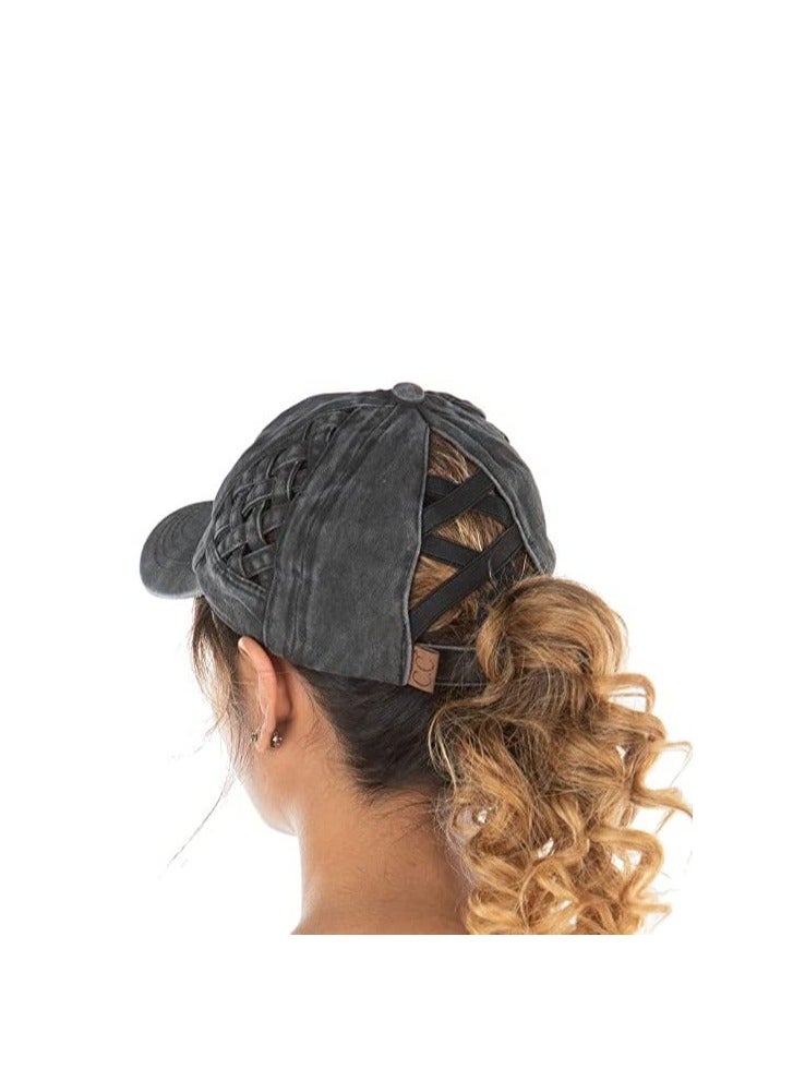 Excefore قبعة بيسبول متقاطعة، قبعة متقاطعة قابلة للتعديل، قبعة ذيل حصان للنساء ذات الكعكة العالية - Image 1