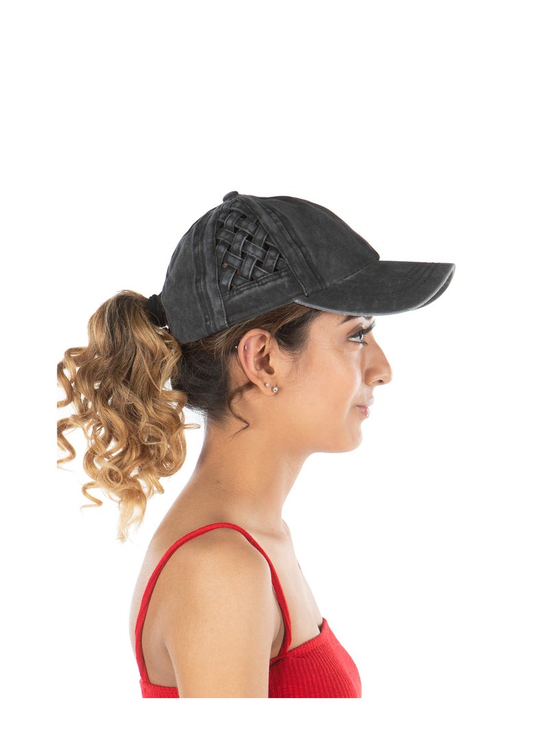 Excefore قبعة بيسبول متقاطعة، قبعة متقاطعة قابلة للتعديل، قبعة ذيل حصان للنساء ذات الكعكة العالية - Image 2