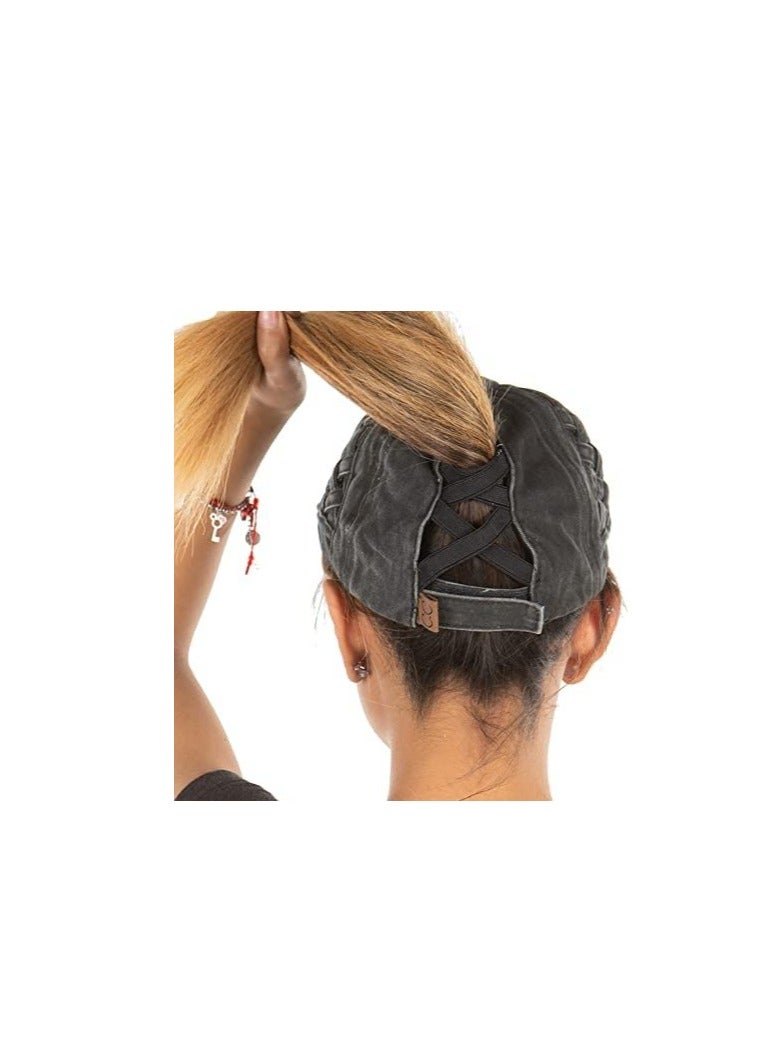 Excefore قبعة بيسبول متقاطعة، قبعة متقاطعة قابلة للتعديل، قبعة ذيل حصان للنساء ذات الكعكة العالية - Image 3