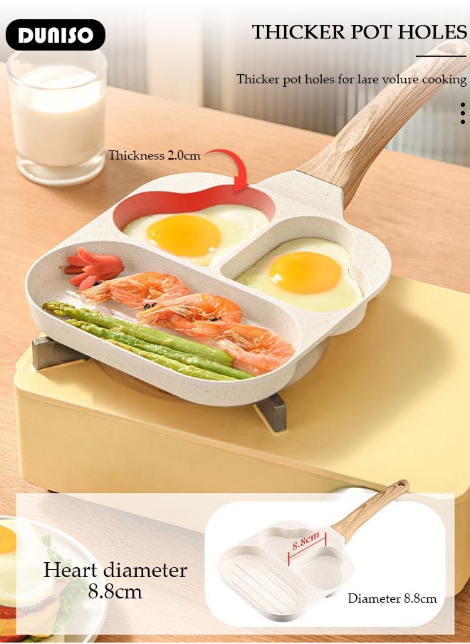 DUNISO - Egg Steak Frying Pan, 3 in 1 Nonstick Pancake Omelette Pan for Gas and Induction Stove,Ergonomic Handle Stain Resistant,Cookware Omelette Pan for Healthy Breakfast Cooking - Image 1