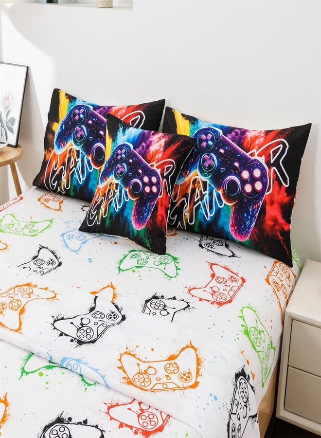 Aimuan Gamer Gaming Bedding Sets 3D Gamepad Comforter Sets for Boys Games Console Action Buttons Novelty Colorful Game Controller Modern Room Decor Home Quilt Set (Black-Purple, Twin 6PCS) - Image 4