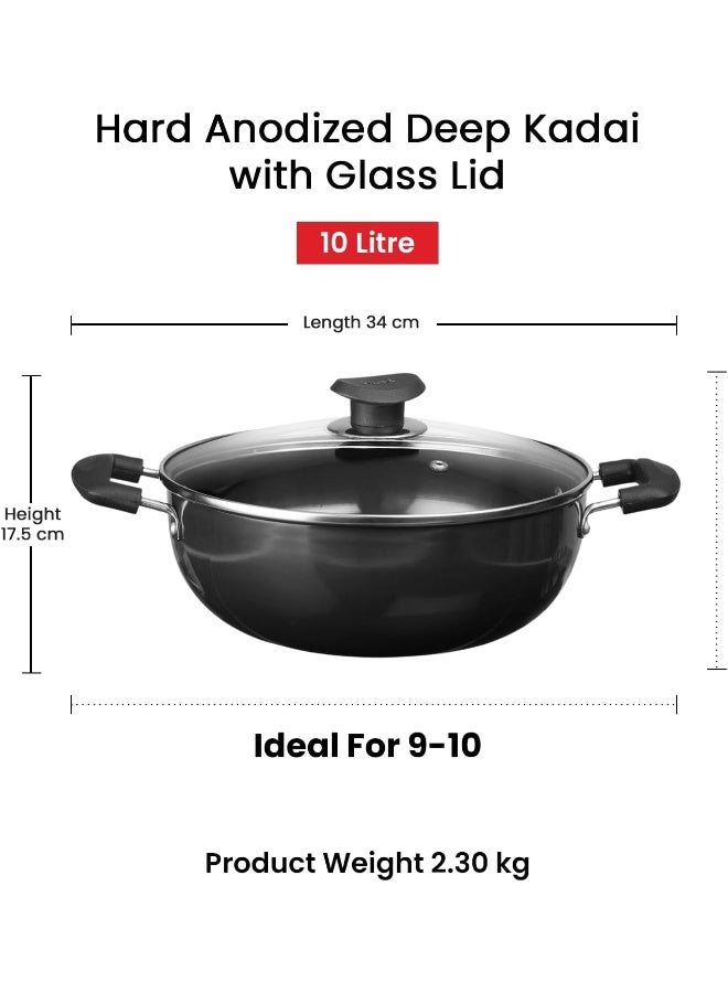 Vinod Hard Anodized Deep Kadai with SS Glass Lid- 34 cm, 9.5 Ltr Non - Induction - Image 5