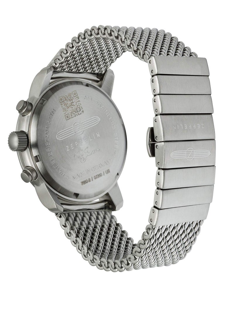 Zeppelin Stainless Steel Men'S Analogue Watch 100 Years Chronograph Alarm 7680, Black Dial, Einheitsgröße, Silver Strap. - Image 3