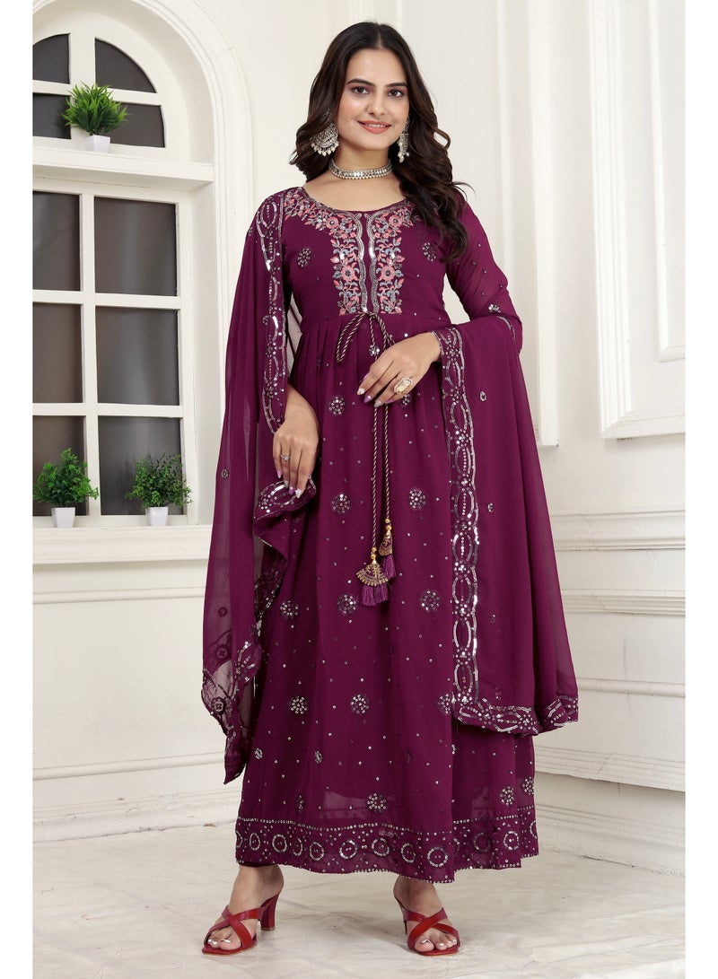 Presenting new designer fox georgette Purple gown with embroidered work - Image 1