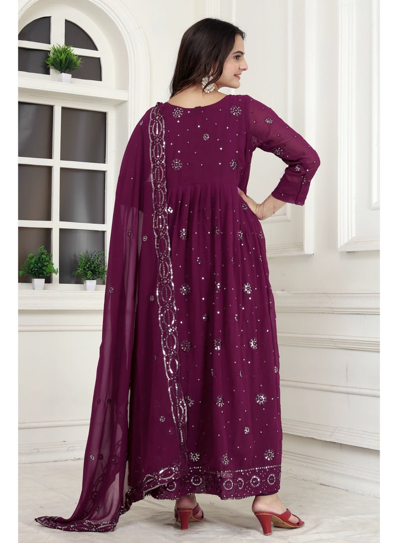Presenting new designer fox georgette Purple gown with embroidered work - Image 2