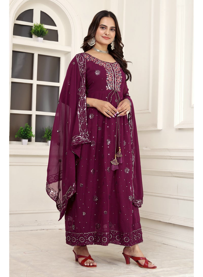 Presenting new designer fox georgette Purple gown with embroidered work - Image 3