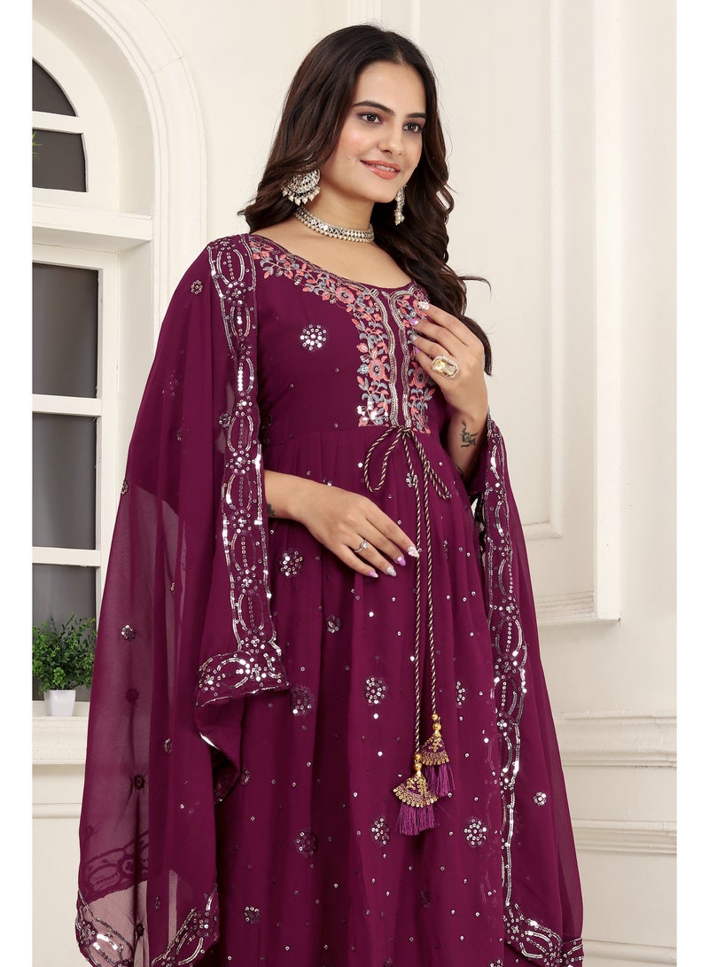 Presenting new designer fox georgette Purple gown with embroidered work - Image 4