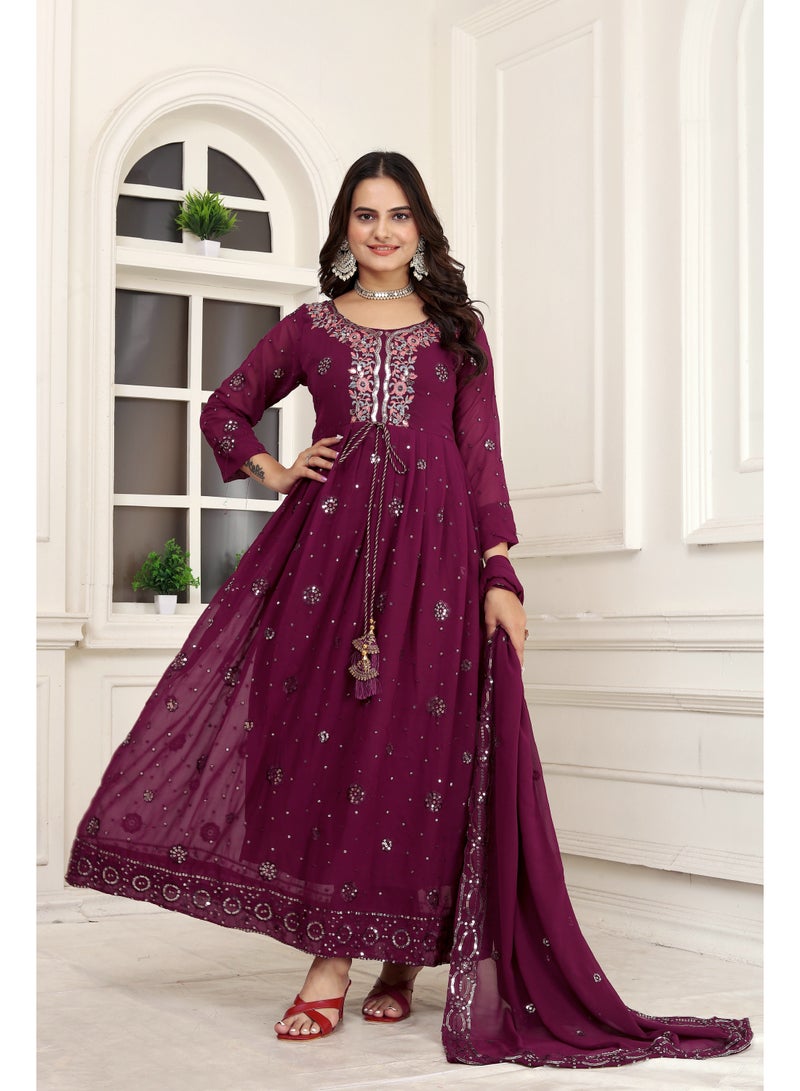 Presenting new designer fox georgette Purple gown with embroidered work - Image 5