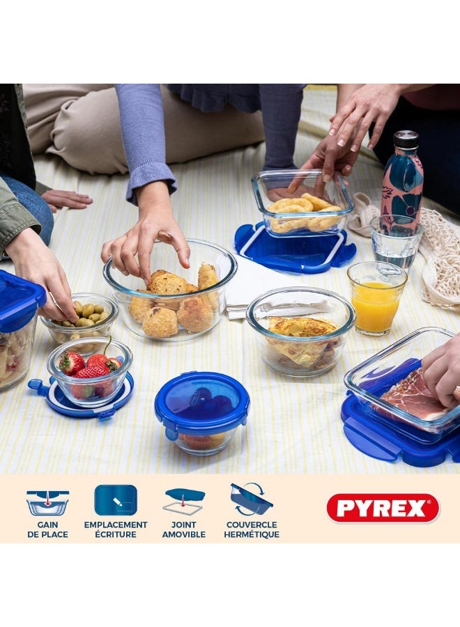 PYREX Cook & Go Set of 3 Rectangular Identical Lunchboxes 0.8 L Borosilicate Glass Oven, Microwave and Dishwasher Safe Made in France Blue 0.8Liters - Image 4