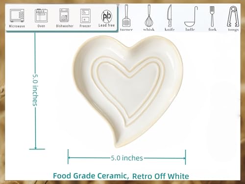 Rhobtyne Ceramic Spoon Rest for Stove Top, Heart Cute Spoon Rest for Kitchen Counter, Cooking Spoon Holder for Kitchen Counter, Utensil Rest Spatula Rest Ladle Holder Tong Rest (Retro White) - Image 4