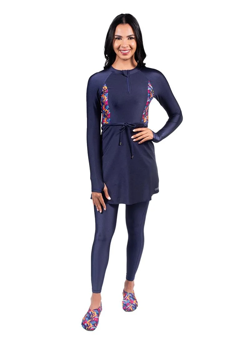 كويجا صن وير COEGA Ladies Modest Two-Piece Swim Set Skirted - Blue Teal Tropical