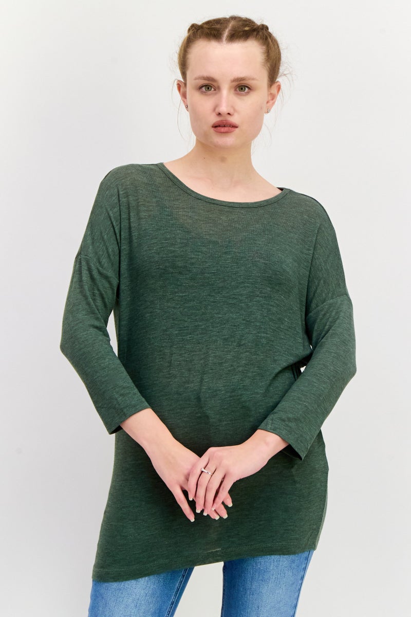 VERO MODA Women Round Neck 3/4 Sleeve Heather Top, Green - Image 1