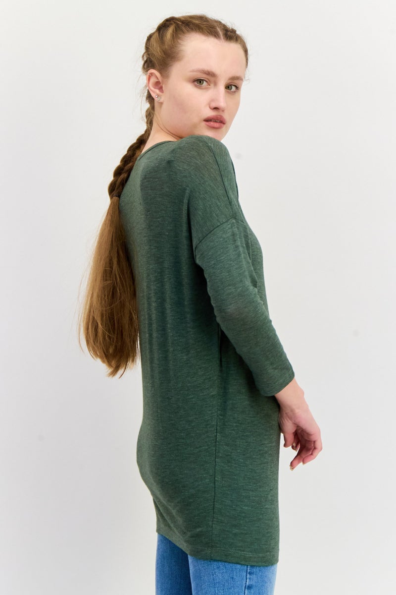 VERO MODA Women Round Neck 3/4 Sleeve Heather Top, Green - Image 2