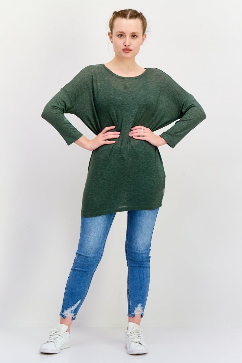 VERO MODA Women Round Neck 3/4 Sleeve Heather Top, Green - Image 4