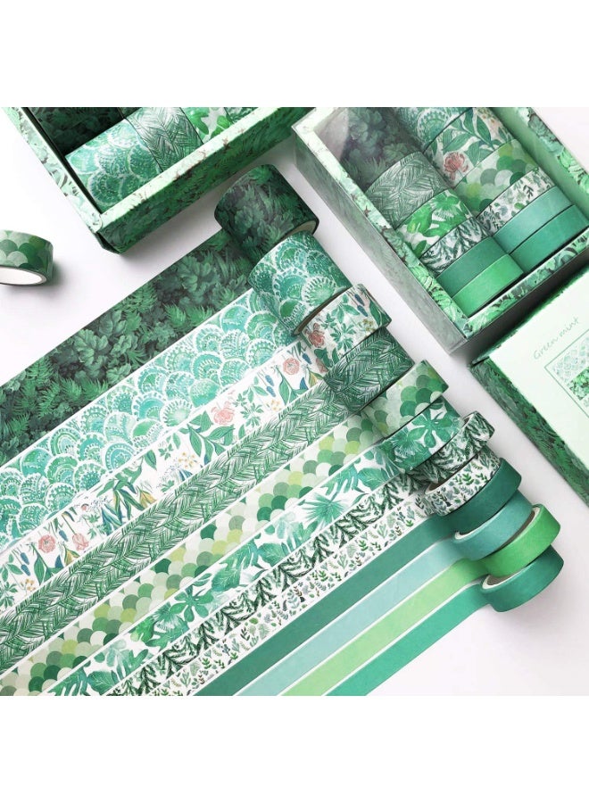 Peachjoy مجموعة شريط وشي ملون 12 لفة، شريط ماسك مزخرف بأوراق وأشجار زهرية، شريط طلاء ملون للحرف اليدوية، الأطفال، الألبومات، الأعمال اليدوية، تغليف الهدايا - Image 1