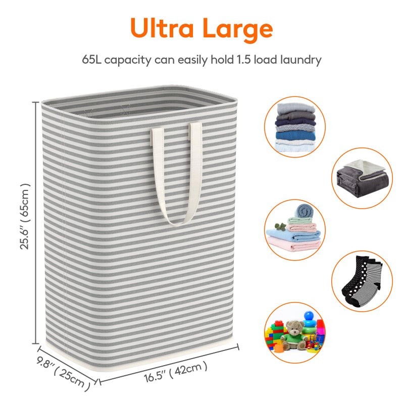 Lifewit 1 Pack Laundry Hamper Large Collapsible Laundry Baskets, Freestanding Waterproof Clothes Hamper with Easy Carry Handles in Laundry Room Bedroom Bathroom College Dorm, Grey, 65L - Image 3