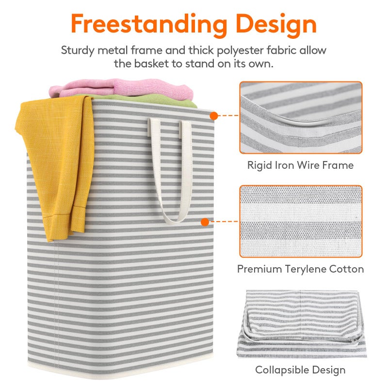 Lifewit 1 Pack Laundry Hamper Large Collapsible Laundry Baskets, Freestanding Waterproof Clothes Hamper with Easy Carry Handles in Laundry Room Bedroom Bathroom College Dorm, Grey, 65L - Image 2