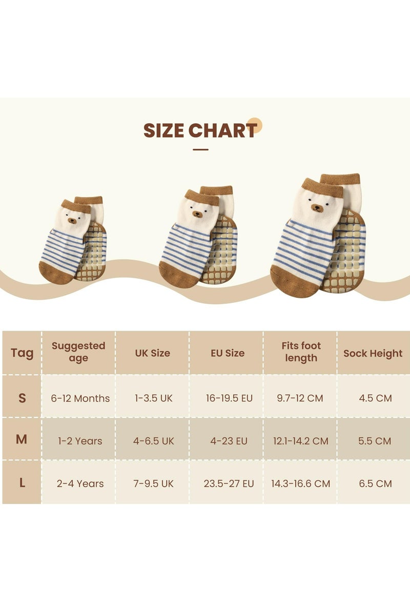CMGTYYD Baby Socks 5 Pairs Boys Girls Non Slip Grip Socks Kids Cotton Cartoon Animal Toddler Sock with Grips , Size M - Image 4