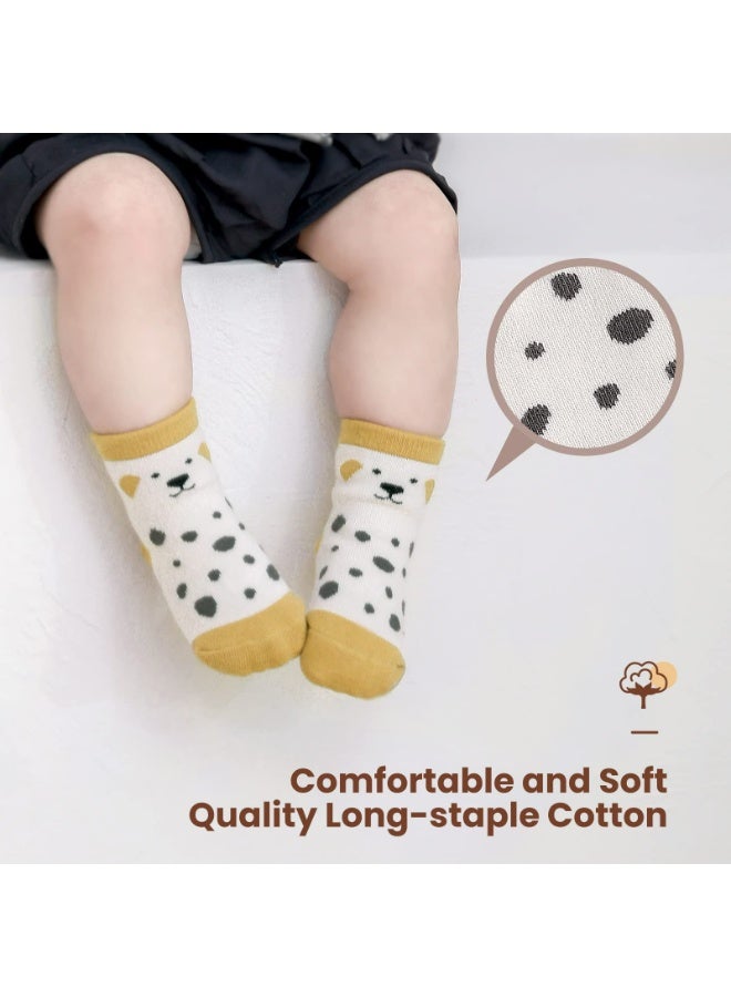 CMGTYYD Baby Socks 5 Pairs Boys Girls Non Slip Grip Socks Kids Cotton Cartoon Animal Toddler Sock with Grips , Size M - Image 2