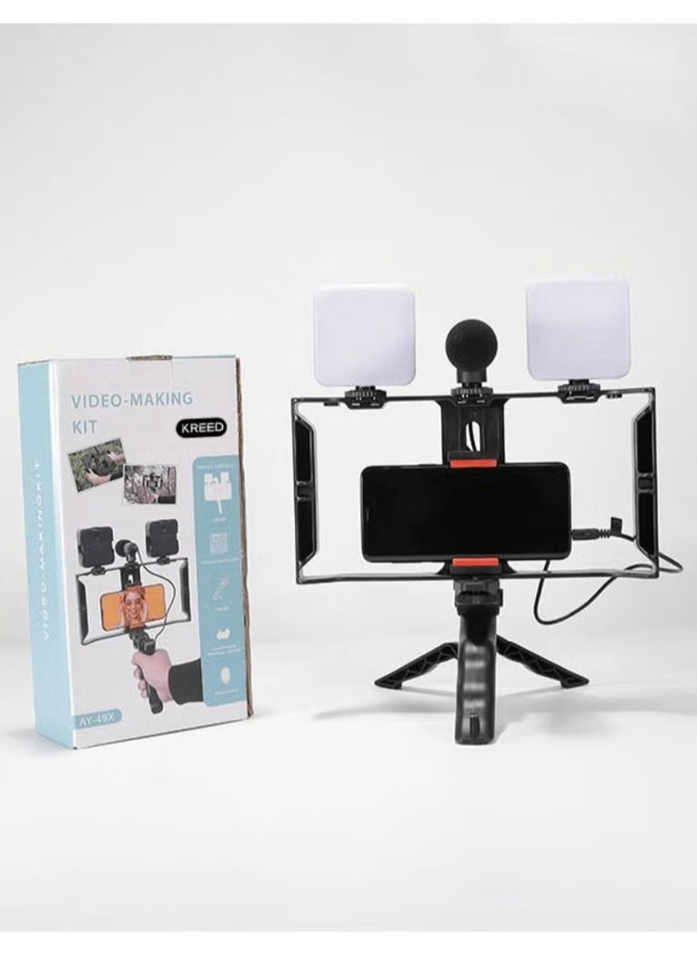 ELTRAZONE Multi-Purpose Adjustable All-in-One Video Making Kit with 2 LED Lights, Grips, and Microphone – Perfect for Vlogging, Live Streaming, and Content Creation – Versatile, Professional-Grade Setup  - Image 3