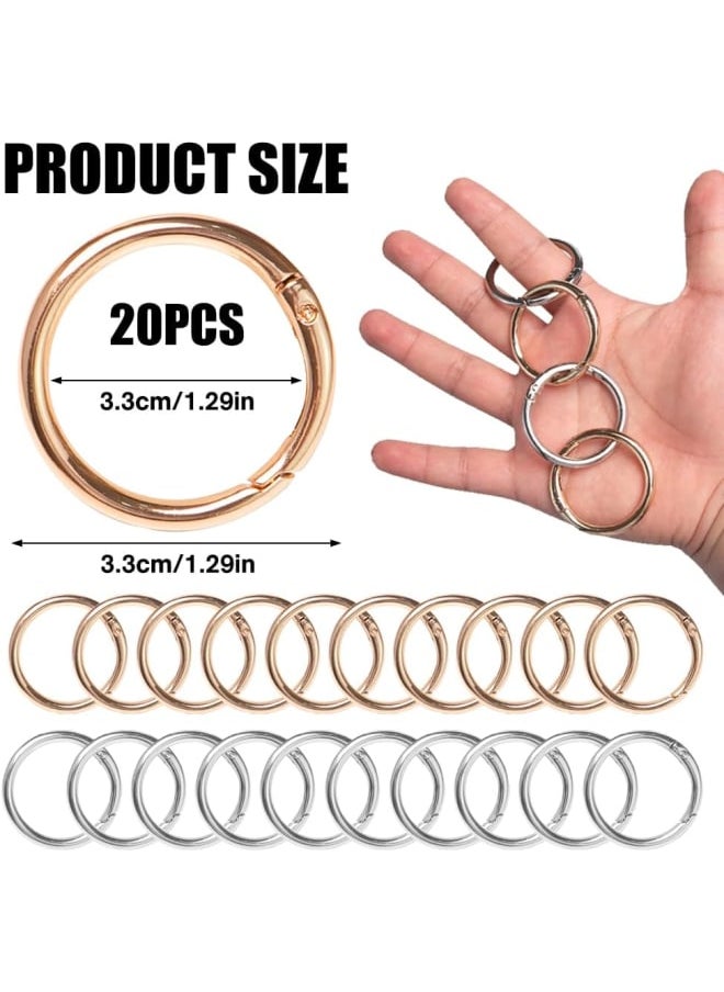 Generic - of 20 Round Carabiner 39 mm Gold Silver Spring Split Rings Round O Ring Carabiner Ring Robust Zinc Alloy Small Carabiner Hooks for Key Chain, Bag, Jewellery, DIY Crafts Making - Image 1