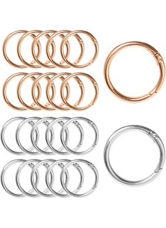 of 20 Round Carabiner 39 mm Gold Silver Spring Split Rings Round O Ring Carabiner Ring Robust Zinc Alloy Small Carabiner Hooks for Key Chain, Bag, Jewellery, DIY Crafts Making