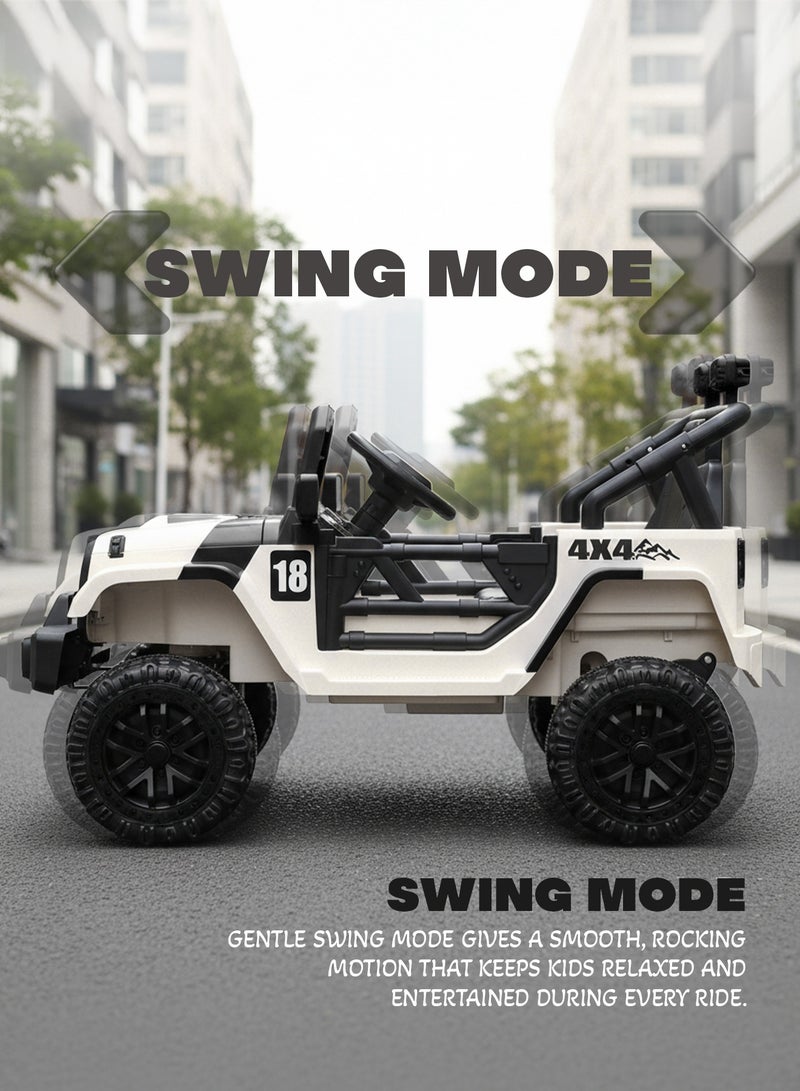 بيبي سيارة جيب تعمل بالبطارية للأطفال، سيارة بطارية قابلة لإعادة الشحن مع موسيقى وإضاءة ليد، سيارة جيب للأطفال، سيارة سباق للأطفال، سيارة كهربائية للأطفال من عمر سنتين إلى خمس سنوات، لون أبيض وأسود - Image 4
