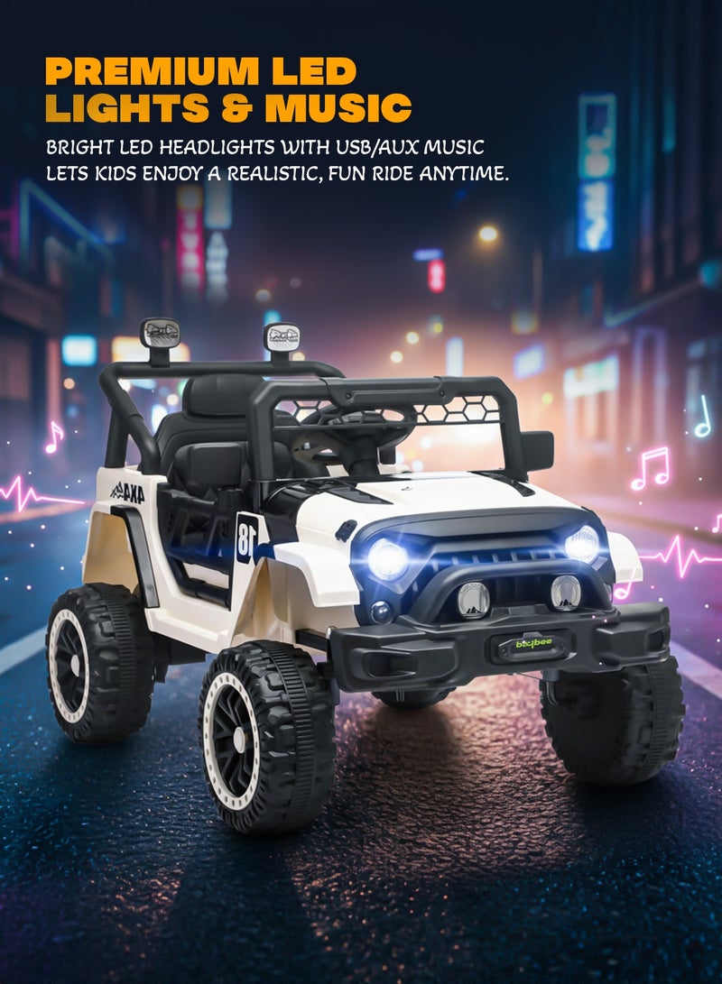 بيبي سيارة جيب تعمل بالبطارية للأطفال، سيارة بطارية قابلة لإعادة الشحن مع موسيقى وإضاءة ليد، سيارة جيب للأطفال، سيارة سباق للأطفال، سيارة كهربائية للأطفال من عمر سنتين إلى خمس سنوات، لون أبيض وأسود - Image 3