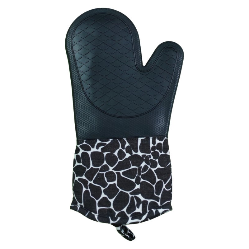 New Deer Pattern Silicone Oven Mitts Heat Resistant Black (diamond pattern arc mouth)