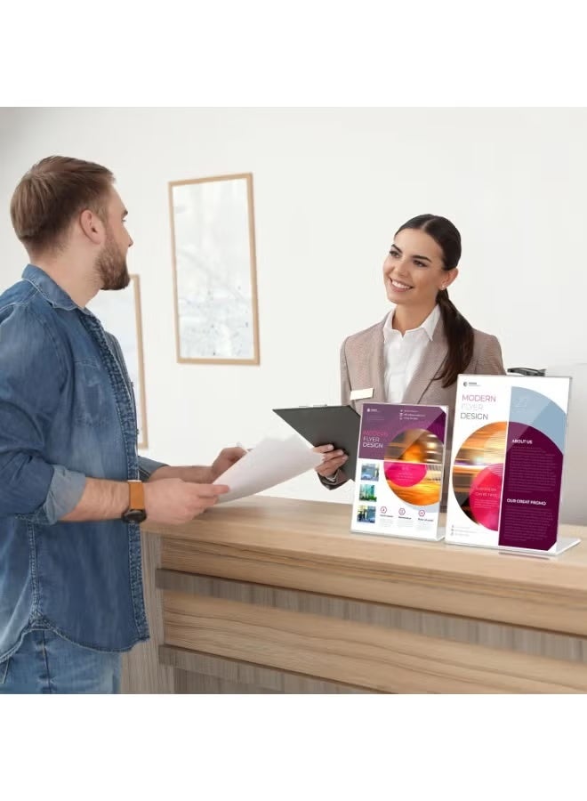 EMODA A4 Acrylic Sign Holder 10 Pack – L-Shape Clear Perspex Display Stands for Posters, Menus, Leaflets, Desktop Sign Holders for Office, Shop, Restaurant, Hotel, School, Durable Transparent Organizer - Image 2