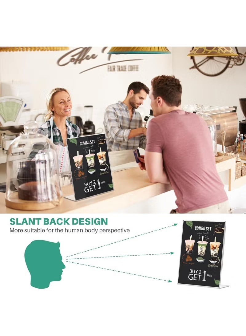 EMODA A4 Acrylic Sign Holder 10 Pack – L-Shape Clear Perspex Display Stands for Posters, Menus, Leaflets, Desktop Sign Holders for Office, Shop, Restaurant, Hotel, School, Durable Transparent Organizer - Image 3