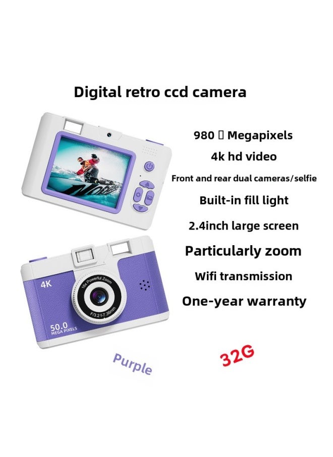 Generic 2024 HD Dual Camera Wifi Digital Camera Beginner Student Party Camera Digital Travel Card Camera-Body Color:Purple/store Manager Recommendation  128g  - Image 1