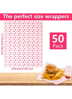 Depend 50PCS Wax Baking Papers Disposable Oilproof Greaseproof Paper Sheets Square Food Packaging Wax Paper Food Tray Liners For Hamburger Cake Bread Sandwich, Heart Love Style  - Image 2