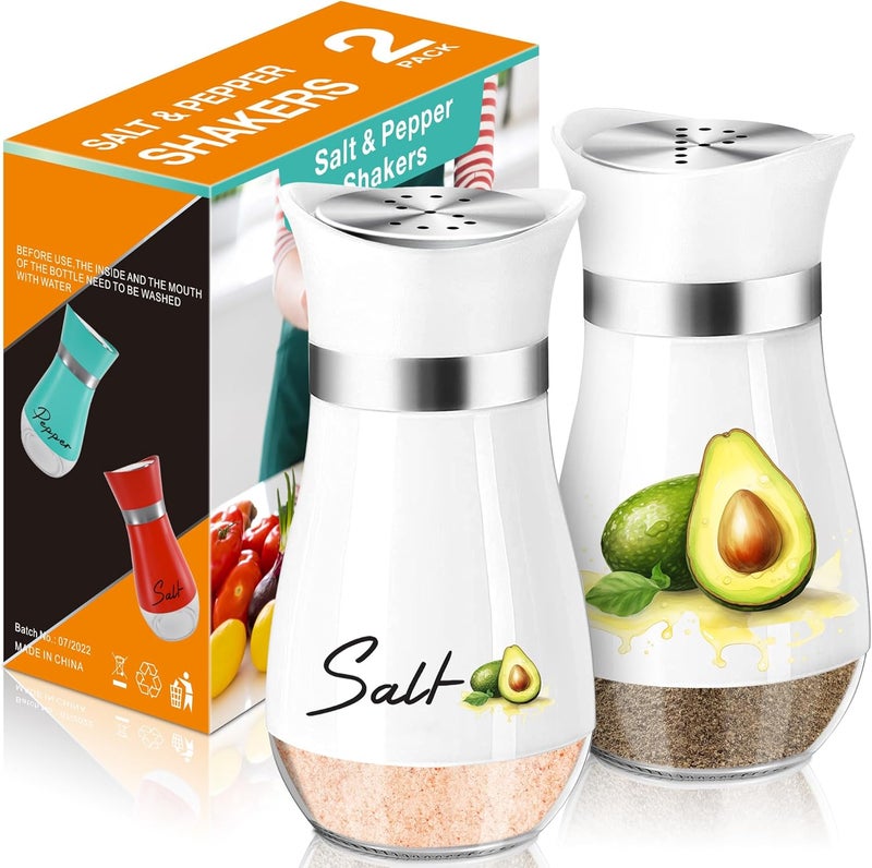 Arrozon Avocado Salt and Pepper Shakers Set,4 oz Glass Bottom Salt Pepper Shaker with Stainless Steel Lid Kitchen Decor and Accessories Refillable Design(Avocado) - Image 1