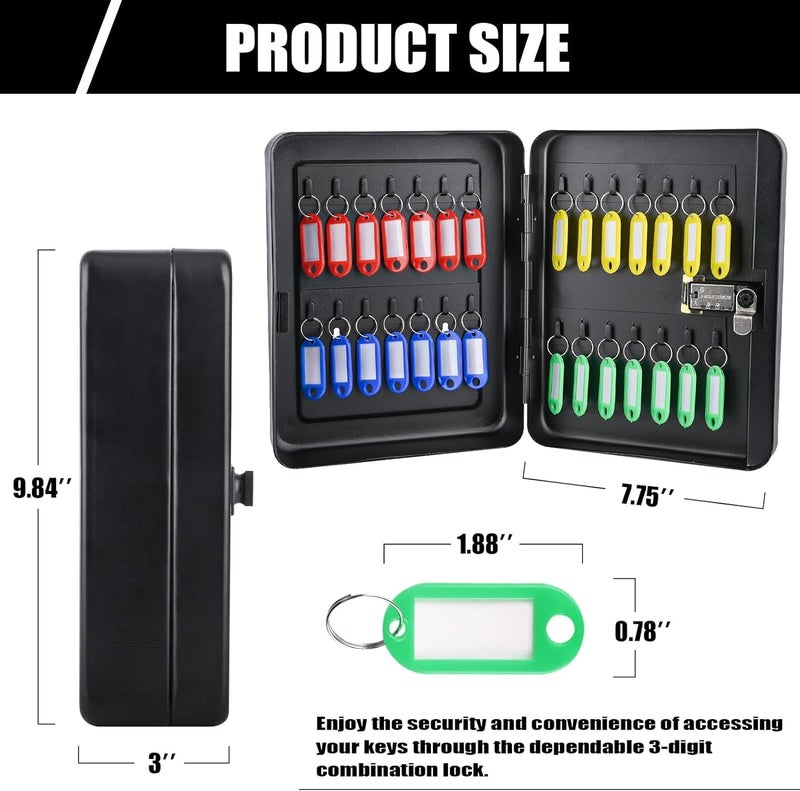 Key Box Wall Mount with Combination Lock, 28 Key Hooks & Tags Key Organizer, Steel Security Locking Key Cabinet, Storage Key Lock Box with Code, Key Management Cabinet - Image 3