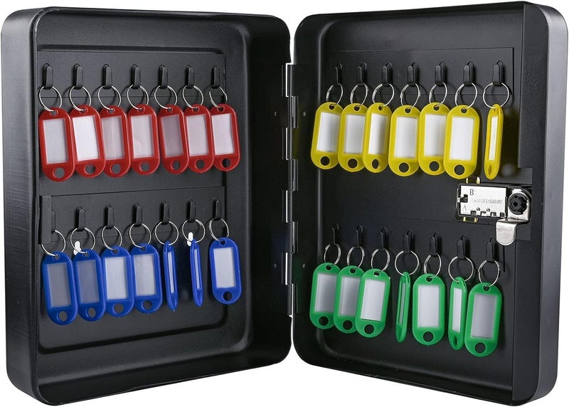 Key Box Wall Mount with Combination Lock, 28 Key Hooks & Tags Key Organizer, Steel Security Locking Key Cabinet, Storage Key Lock Box with Code, Key Management Cabinet - Image 1