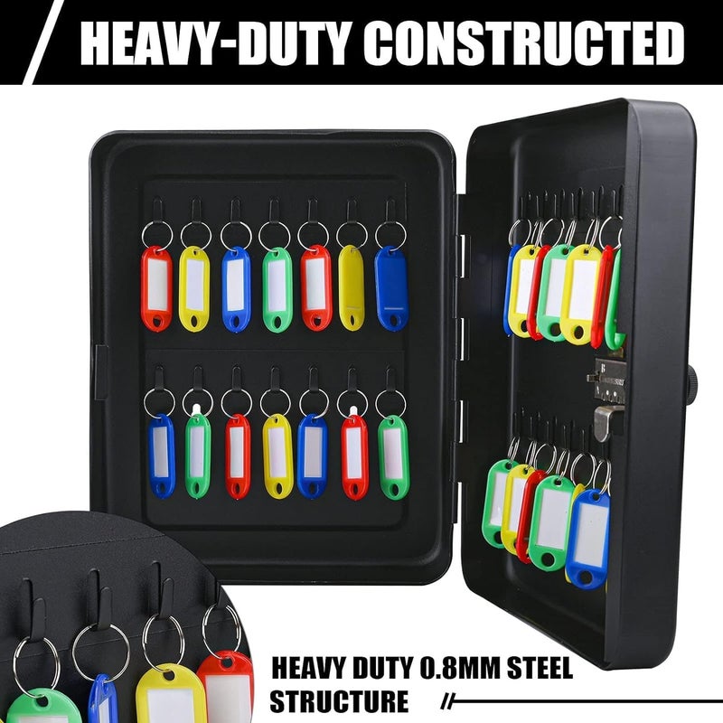 Key Box Wall Mount with Combination Lock, 28 Key Hooks & Tags Key Organizer, Steel Security Locking Key Cabinet, Storage Key Lock Box with Code, Key Management Cabinet - Image 5