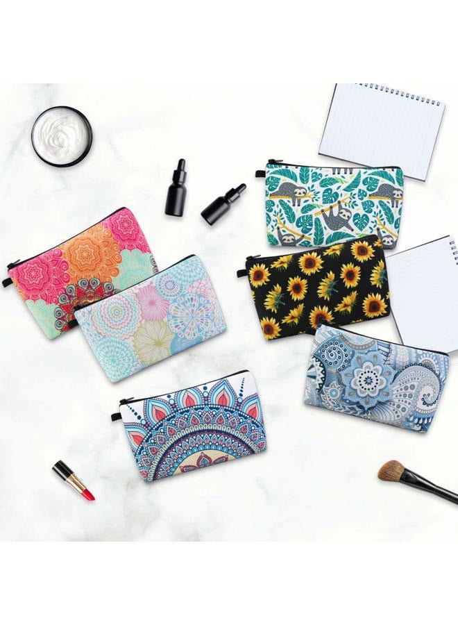 MAGEFY Makeup Bag 6 Styles Portable Travel Cosmetic Bag for Women Flower Patterns Zipper Pouch Sloth Gifts Makeup Pouch with Black Zipper (6 packs) - Image 2