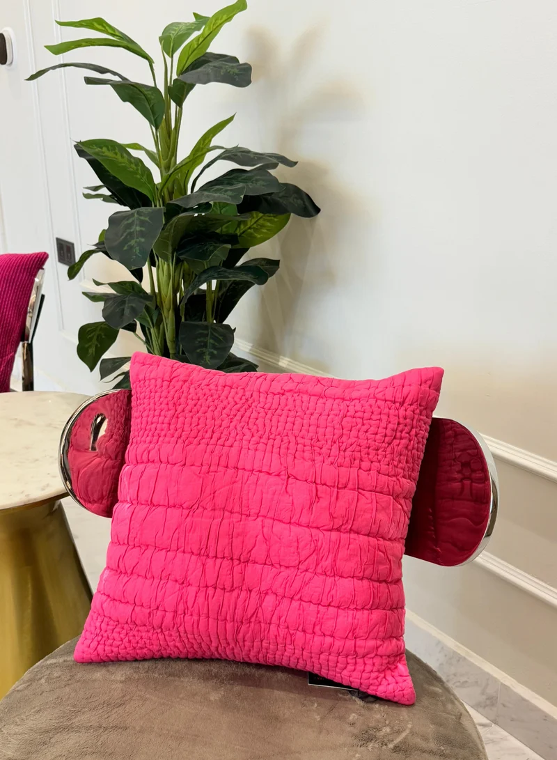 Tohfa Luxe Pink Hand-Quilted Cotton Cushion with Filler