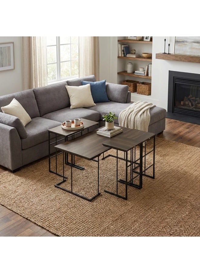 Baity 5-piece wooden coffee table set - dark brown - Image 1