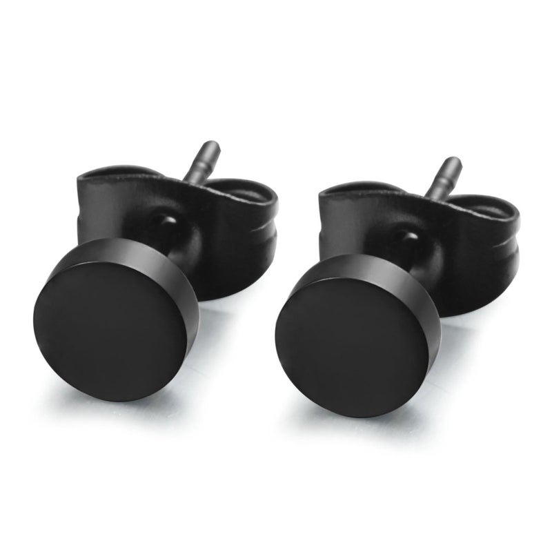 6 Pair Surgical Steel Oblate Ear Piercing Earrings Stud with Size 3mm 4mm 5mm 6mm 7mm 8mm for Men Ear Jewelry Decoration (Black) - Image 4
