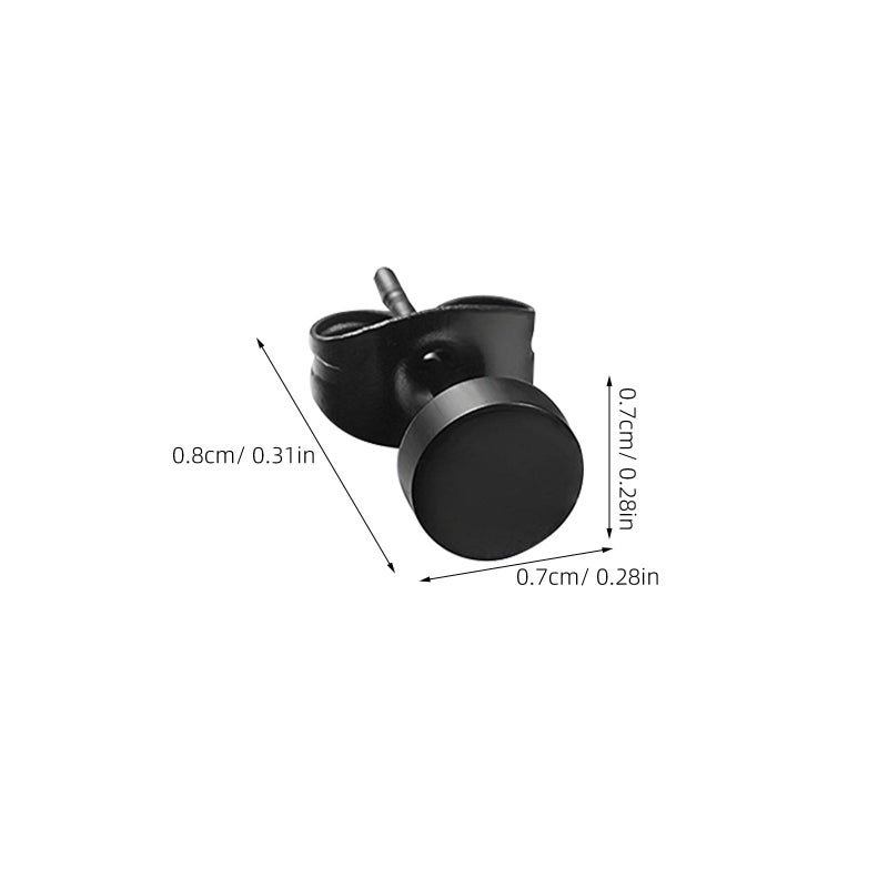 6 Pair Surgical Steel Oblate Ear Piercing Earrings Stud with Size 3mm 4mm 5mm 6mm 7mm 8mm for Men Ear Jewelry Decoration (Black) - Image 2