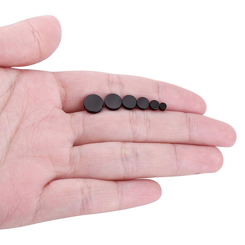 6 Pair Surgical Steel Oblate Ear Piercing Earrings Stud with Size 3mm 4mm 5mm 6mm 7mm 8mm for Men Ear Jewelry Decoration (Black) - Image 5