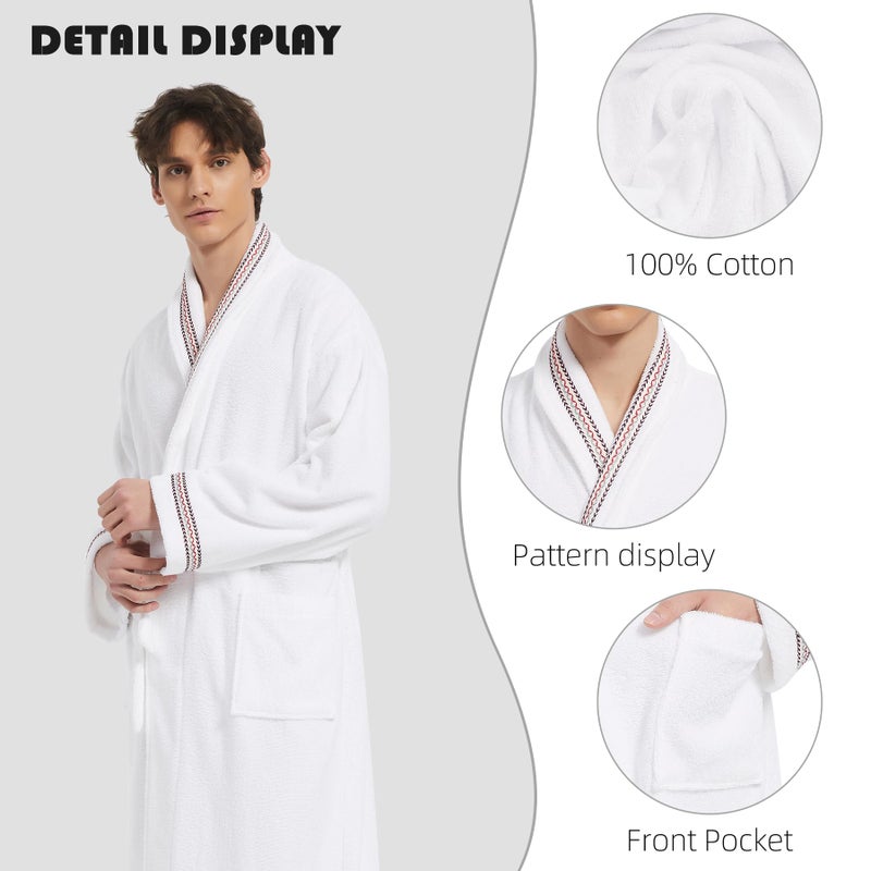 UTJZIB Men's Robe,Pure Cotton Robe for Men,Absorbent Bathrobe,Luxurious Terry Cloth Bathrobe with Shawl Collar (US, Alpha, Small, Medium, Regular, Regular, Embroidered White) - Image 4
