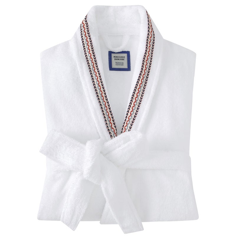 UTJZIB Men's Robe,Pure Cotton Robe for Men,Absorbent Bathrobe,Luxurious Terry Cloth Bathrobe with Shawl Collar (US, Alpha, Small, Medium, Regular, Regular, Embroidered White) - Image 1