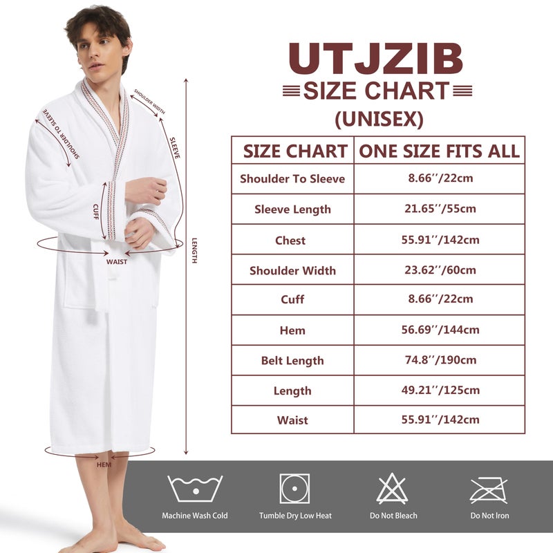 UTJZIB Men's Robe,Pure Cotton Robe for Men,Absorbent Bathrobe,Luxurious Terry Cloth Bathrobe with Shawl Collar (US, Alpha, Small, Medium, Regular, Regular, Embroidered White) - Image 5
