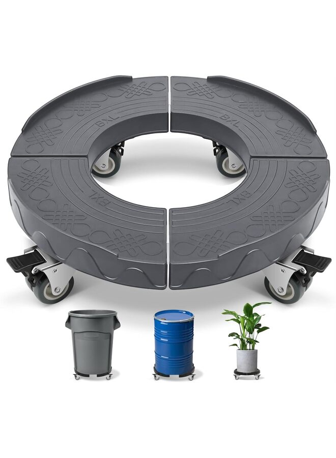 عجلات عربة سلة المهملات، عربة أثاث دائرية قابلة للتعديل مقاس 38-59 سم مع 4 عجلات، عربة أسطوانة شديدة التحمل 440 رطل، عربة برميل متعددة الوظائف (رمادي) - Image 1