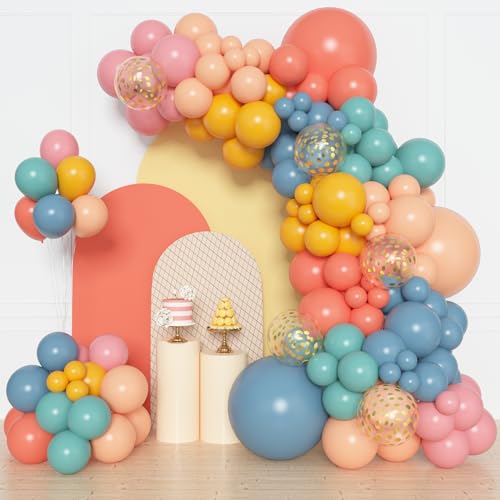 Amandir 153pcs Boho Balloon Arch Garland Kit Different Sizes 18 12 10 5 inch Dusty Blue Blush Pink Rainbow Balloons for Here Come the Son Baby Shower Colorful Dinosaur Boho Birthday Party Decorations - Image 1
